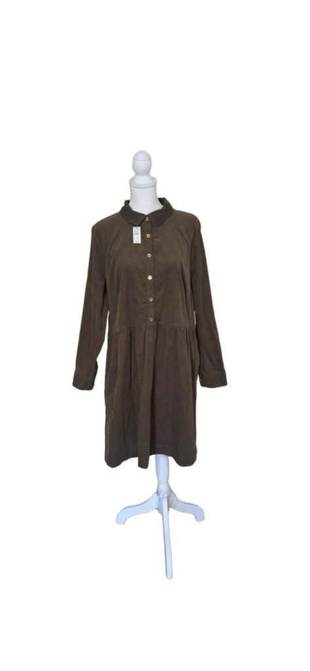 NWT Talbots Corduroy Shirtdress Sz.16 Olive Green Drop Waist Tiered Button Front - Picture 3 of 13
